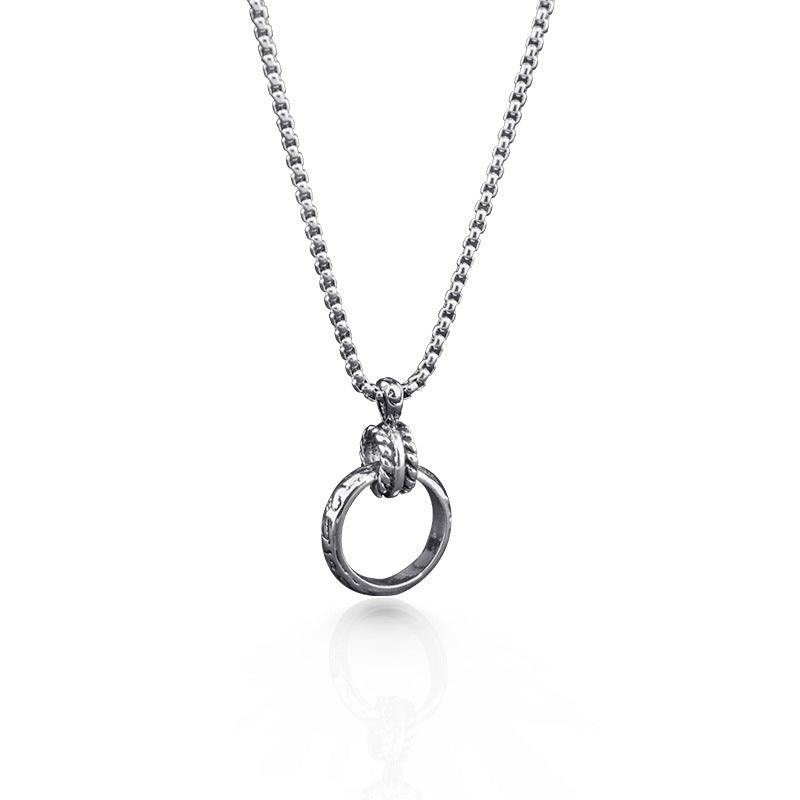 Six-Word Ring Necklace Titanium Steel Pendant Long Sweater Chain