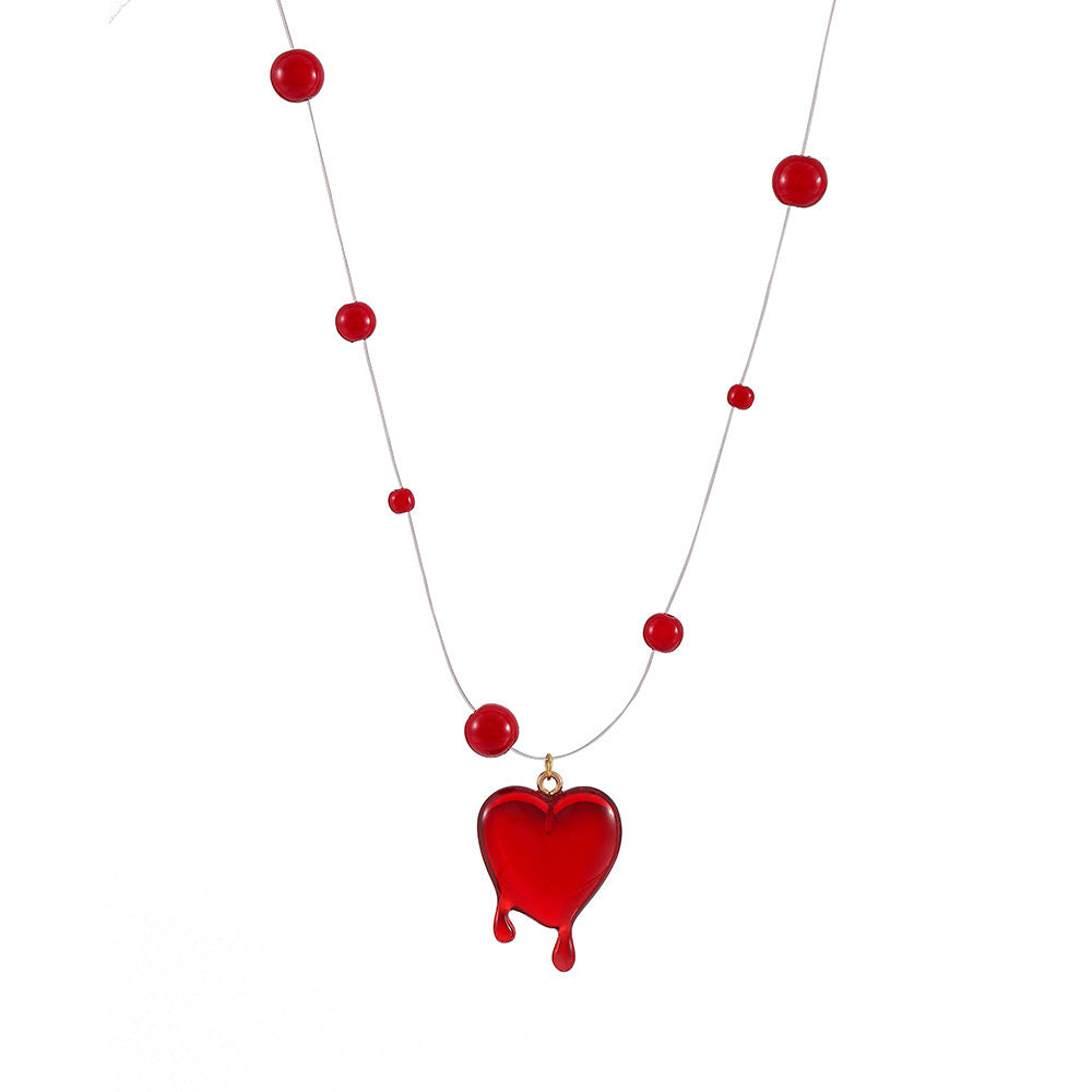 Fashion Halloween Red Love Blood Drop Beads Colier