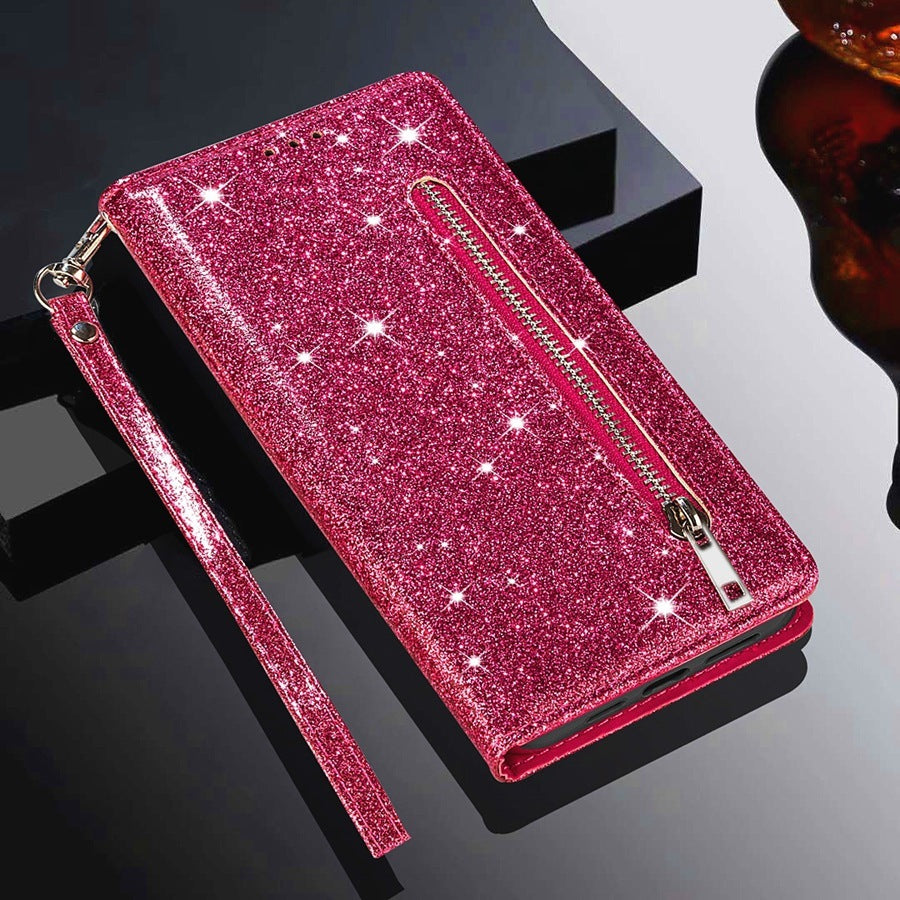 Zipper Mobile Phone Leather Case Flip Card