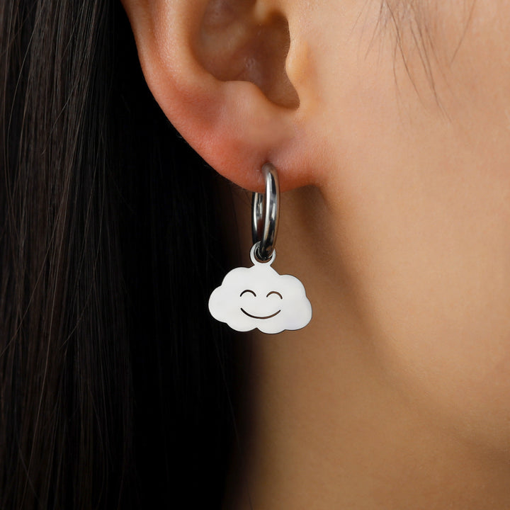 Cut Titanium Steel Cute Sweet Face Cloud Earrings