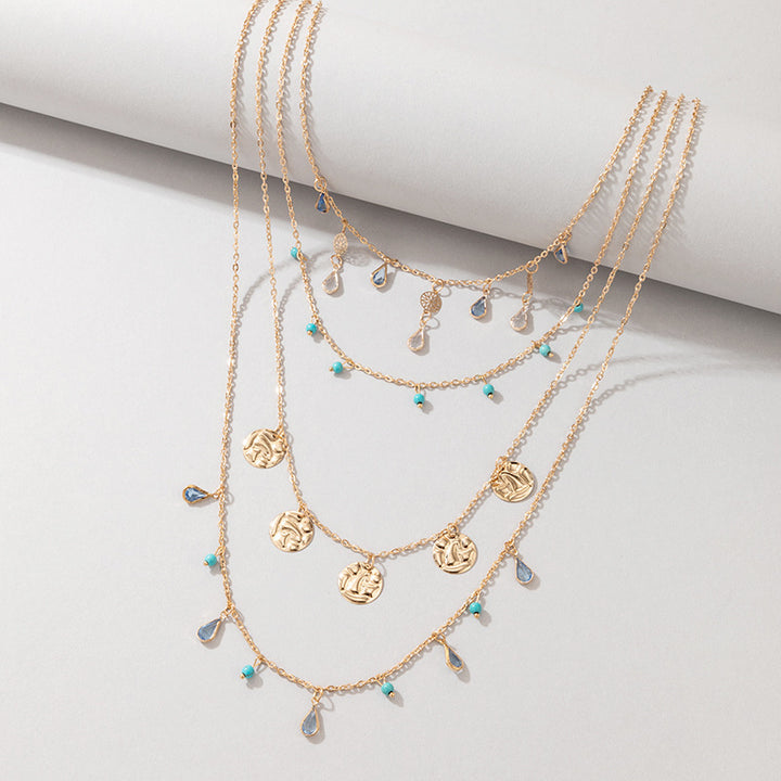 Waterdrop Fringe Multilayer Alloy Necklace