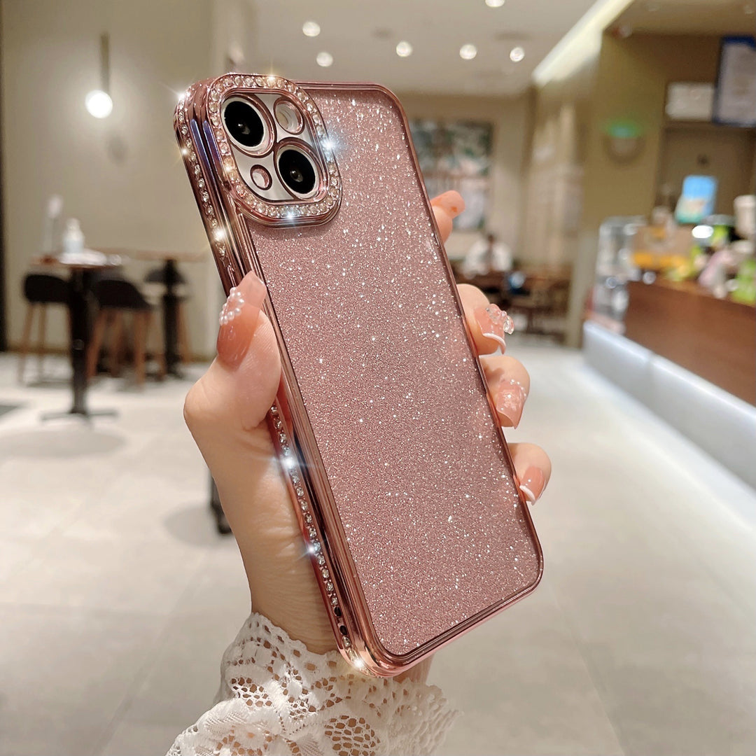 Glitter Rhinestone Electroplated Straight Edge Transparent Drop-resistant Protective Shell