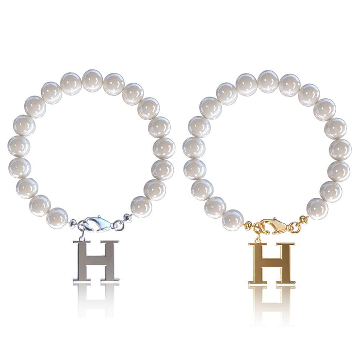 Letter Bracelet Suit Stainless Steel Stringed Pearls