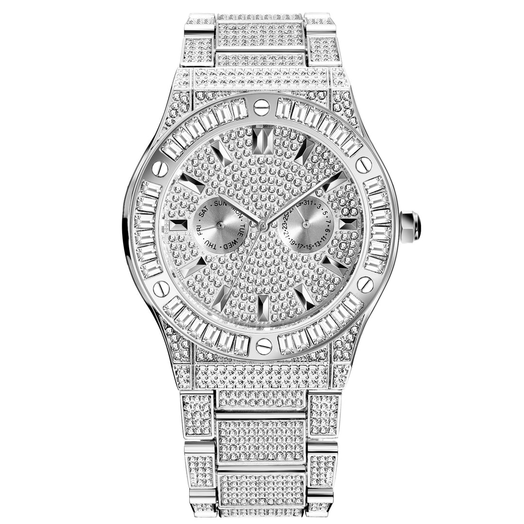 Hip Hop Diamond Diamond High-end Diamond Diarm Dial mare, impermeabil, ceas de cuarț pentru bărbați