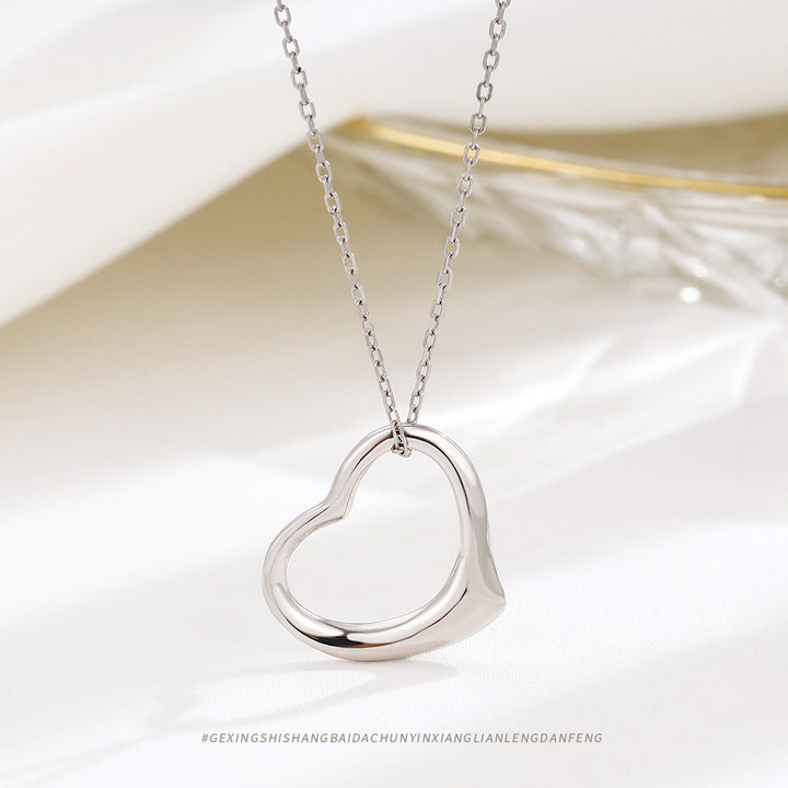 Ornament minoritar temperamental S925 Sterling Silver Hollow Heart Colier