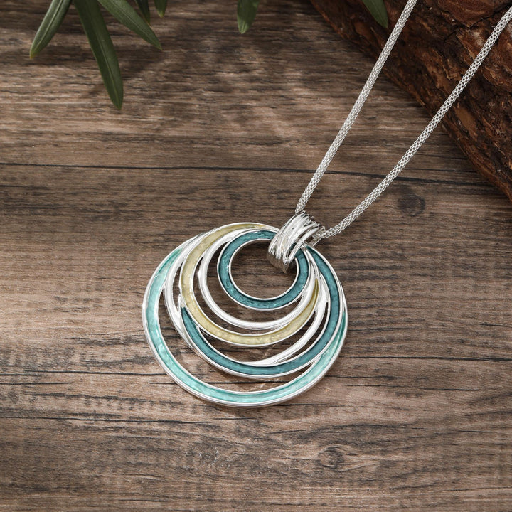 Colorful Painting Oil Round Hollow Geometric Line Necklace