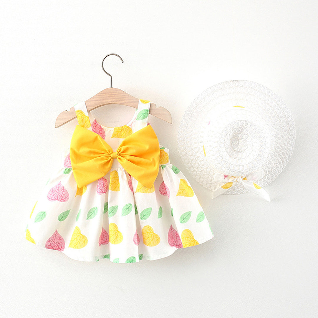 Summer New Baby Girl Print Bow Suspender Dress