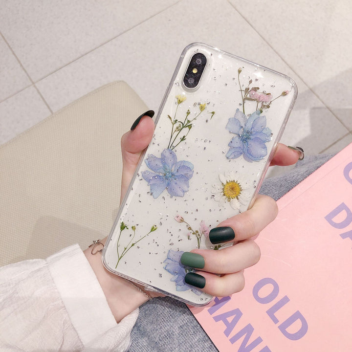 Fashion Glitter Fashion Real Dry Flower Telefon Carcasă Siliconică transparentă