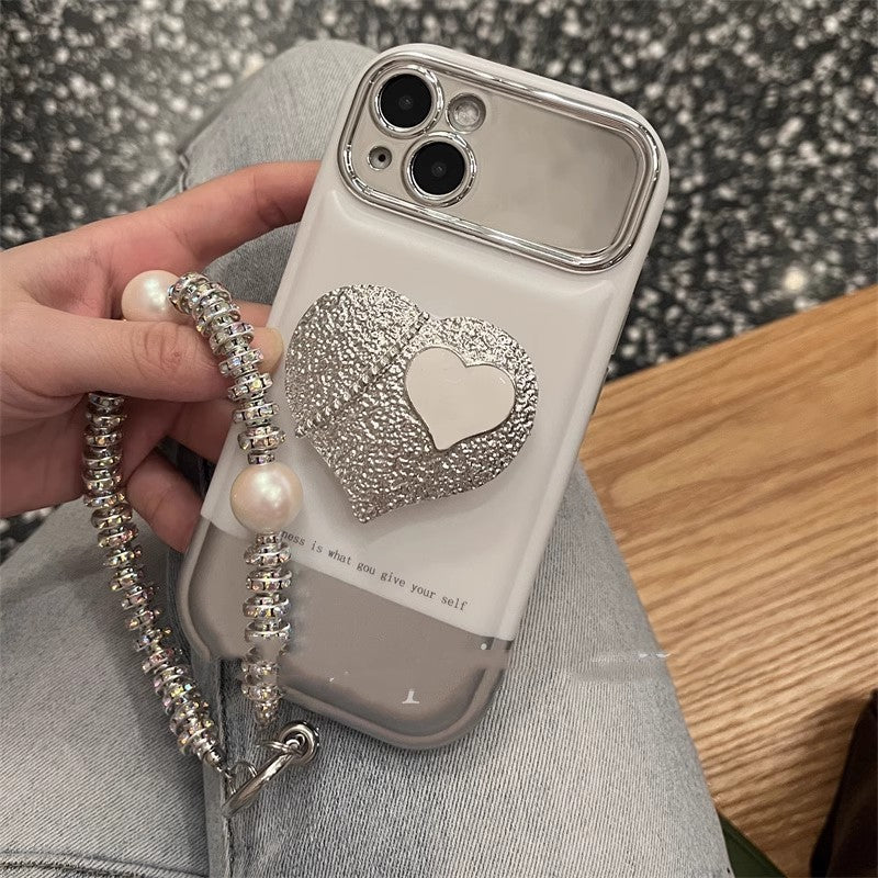 Korean Style Ins High-grade Silver White Portable Phone Case