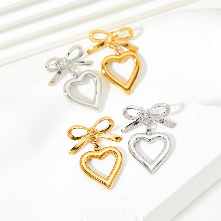 Sweet Girl Hollow Bow Love Heart Earrings