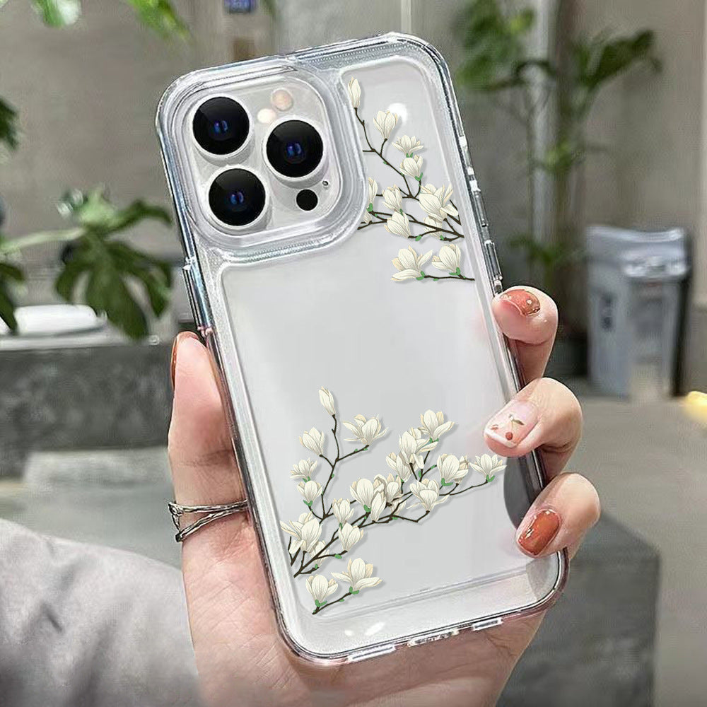 Ins Antique Flower Phone Case Transparent Simple Protective Case