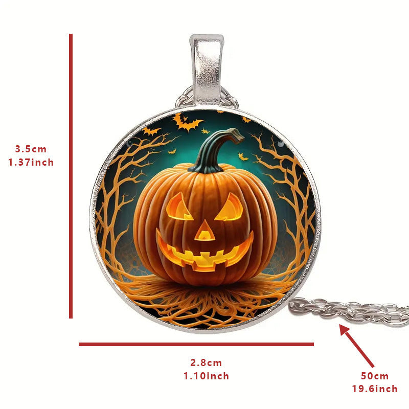 Halloween Round Pumpkin Ghost Bat Necklace Men And Women Personality Clavicle Necklace Fashion Jewelry Accessories