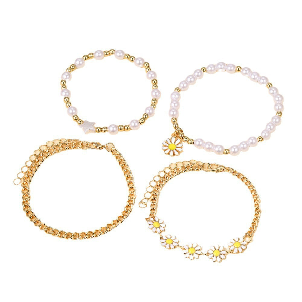 Ins Style Small Golden Beads Pearl Bracelet 4-piece Set