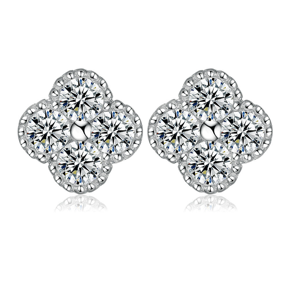 Women's Crown Heart-shaped Zircon 925 Sterling Silver Stud Earrings