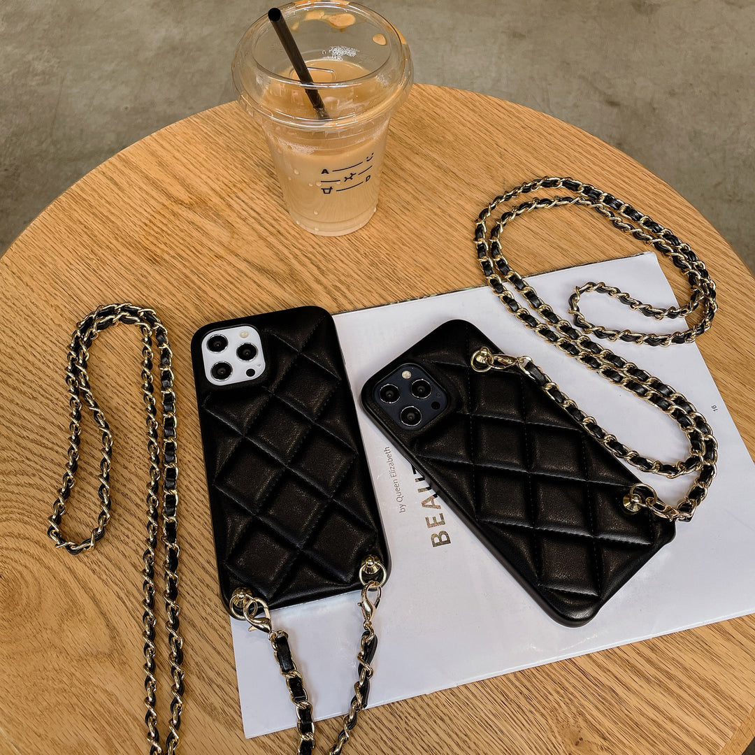 Lambskin Diagonal Cross Small Fragrance Leather Phone Case