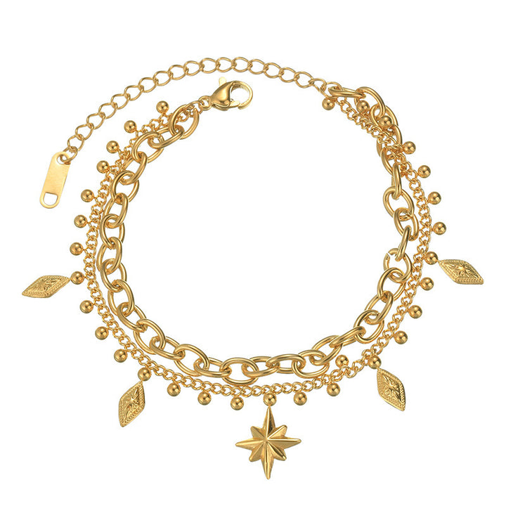 Simple Stainless Steel Eight Awn Star Double-layer Bracelet