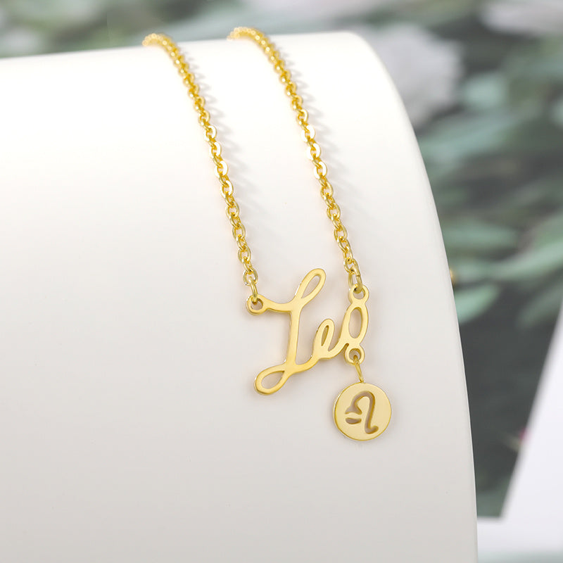 Stainless Steel Zodiac Pendant English Necklace