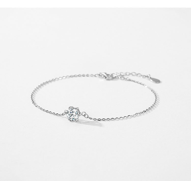 S925 Sterling Silver Silver Brățară cu un singur diamant