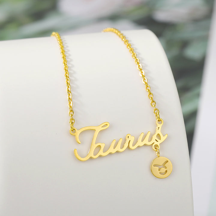 Stainless Steel Zodiac Pendant English Necklace