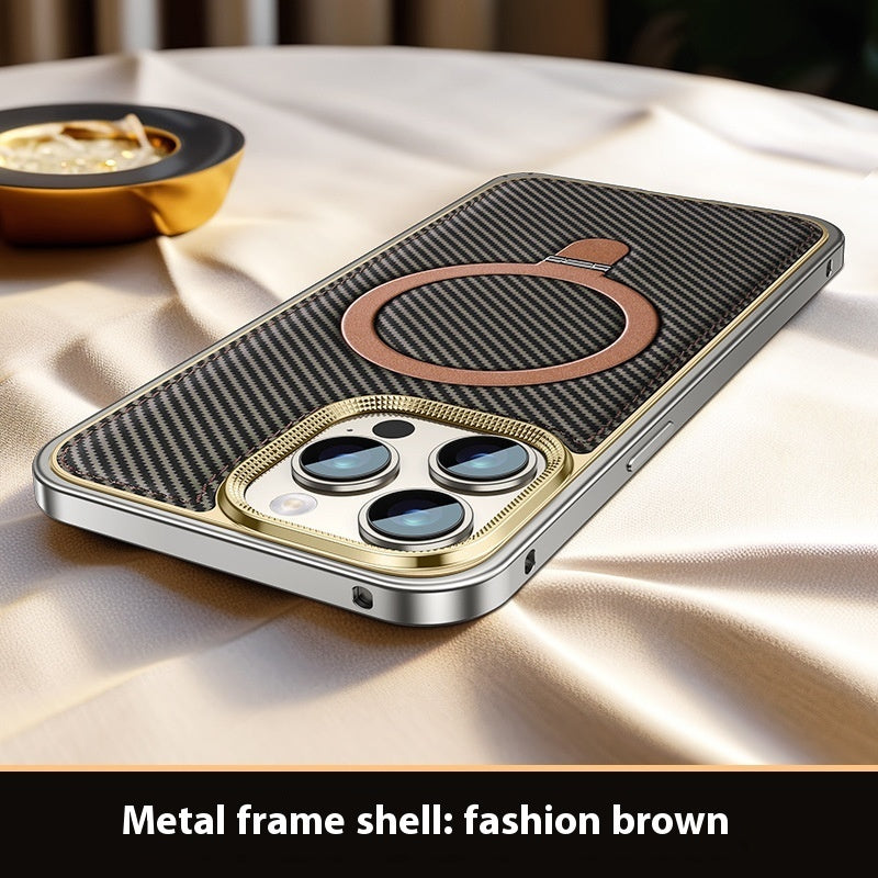 Elastic Buckle Metal Frame Carbon Fiber Pattern Bracket Phone Protective Case