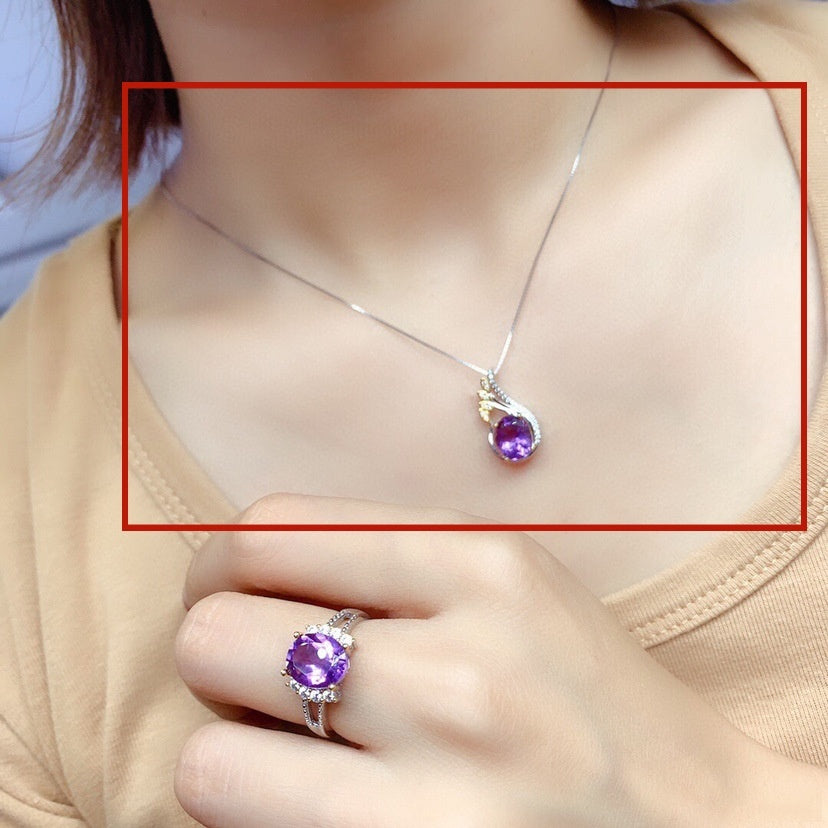 New Simulation Amethyst Color Separation Colored Gems Open Ring Necklace