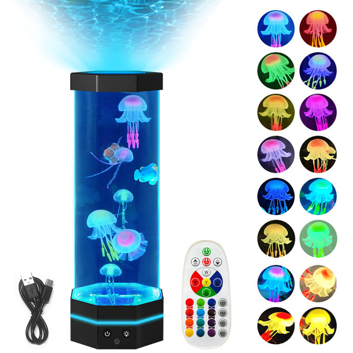 Lampa de lavă cu meduze 17 culori care schimbă 15inch Lampa de meduze cu telecomandă controlul USB plug-in Bubble Fish Lampa pentru copii Lumina de noapte creativă Proiector Lăvă de casă decor pentru casă