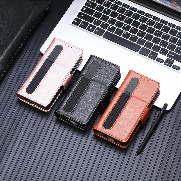 Leather Business Solid Color Pen Slot Pen Phone Case