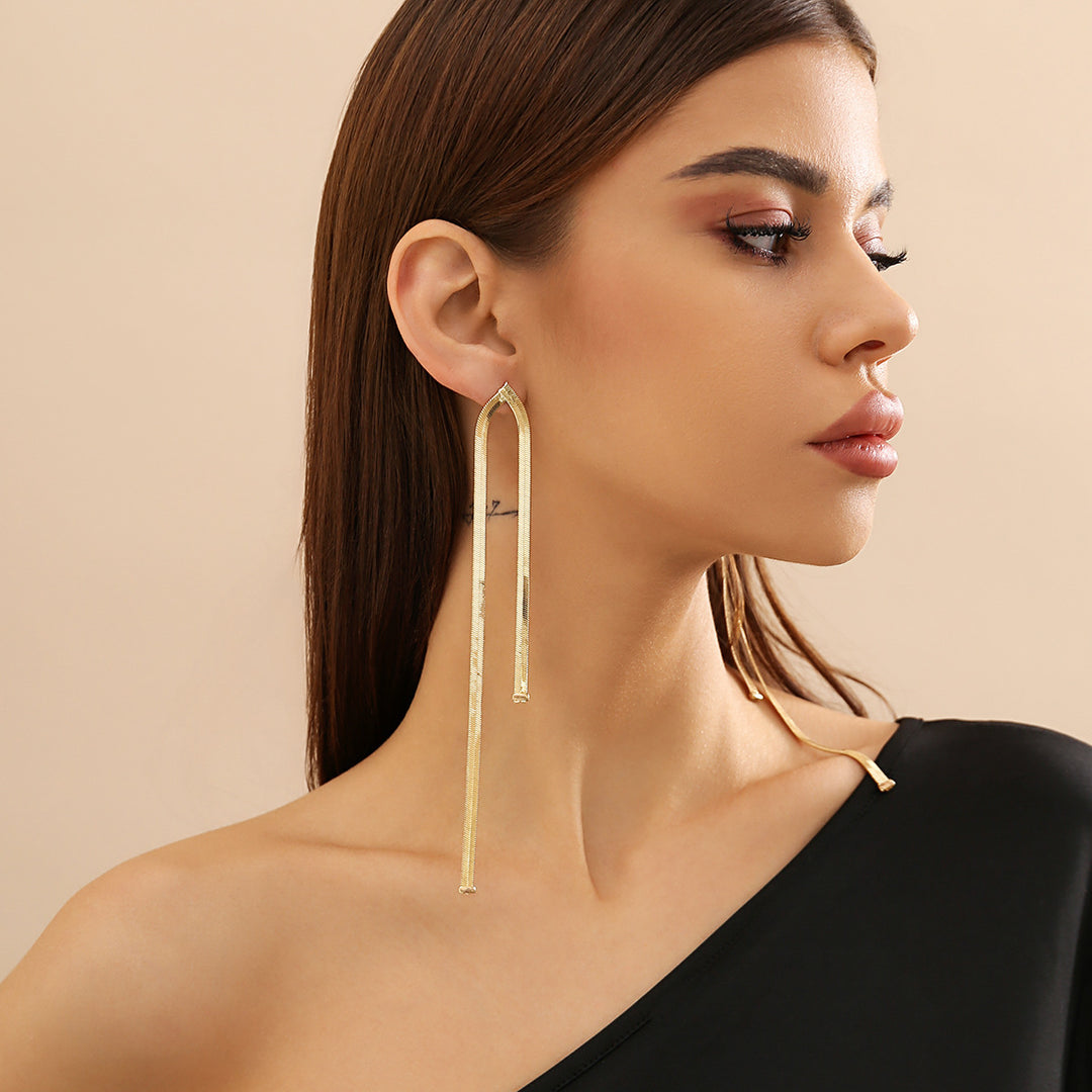 Long Party Snake Bones Chain Tassel Earrings