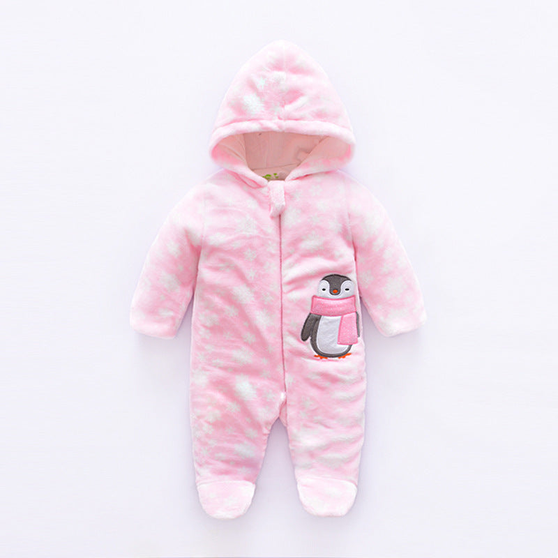 Winter jumpsuit velvet hooded baby clothing