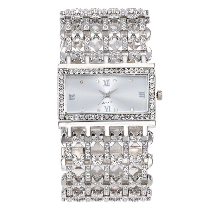 Women's Steel Band Diamond Watch Square Rhinestone Roman