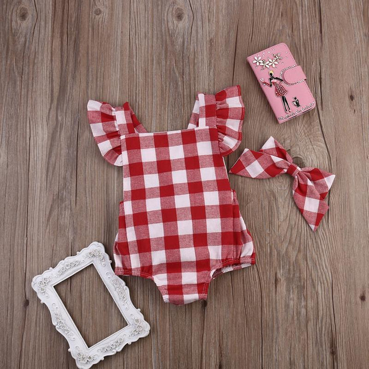 Red Plaid Set Bow Red Plaid Dress Two-piece Suit