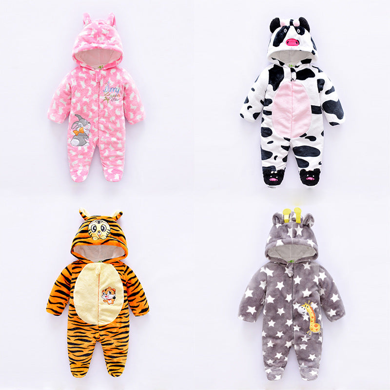 Winter jumpsuit velvet hooded baby clothing