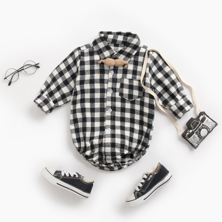 Infant Clothing Autumn and Winter Plaid Baby Boy Romper