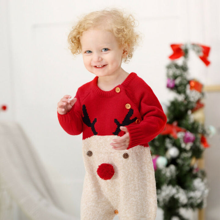 Knitted cartoon fawn romper Christmas sweater