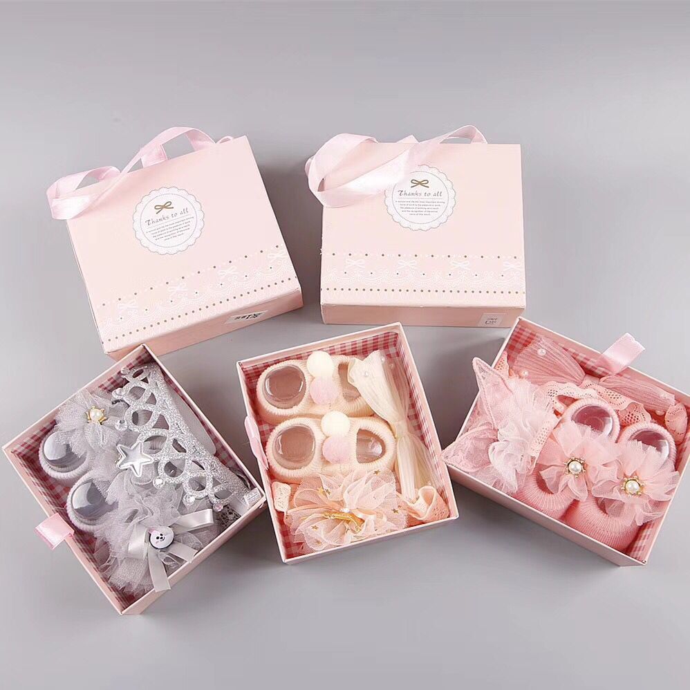 New baby hair accessories socks and shoes set box