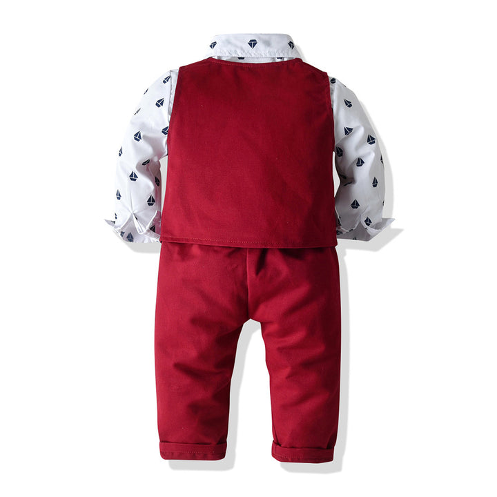 Top and Top Boys Boys Gentleman Îmbrăcăminte Set de bumbac cu mânecă lungă cămașă+vestă+pantaloni 3pcs costum pentru copii pentru copii, haine casual