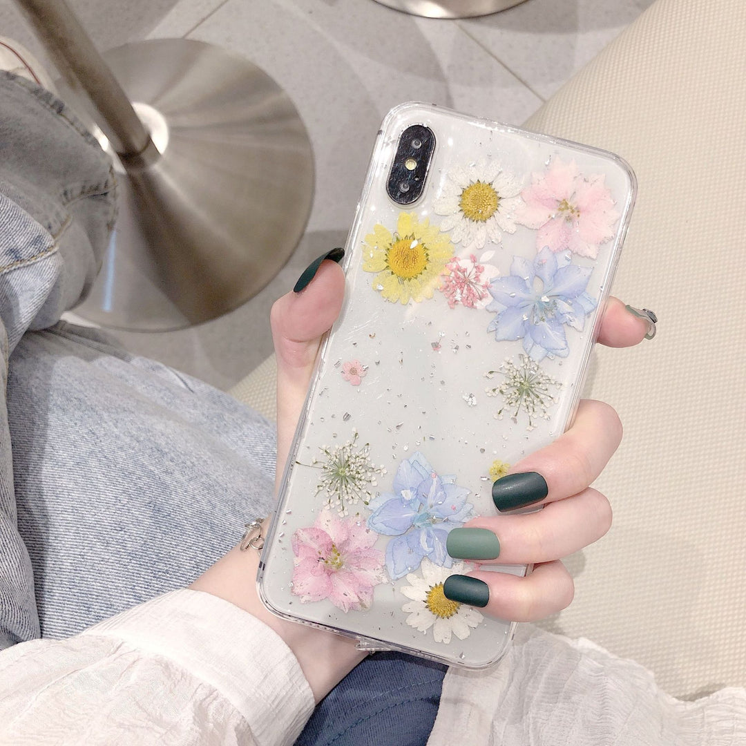 Fashion Glitter Fashion Real Dry Flower Telefon Carcasă Siliconică transparentă