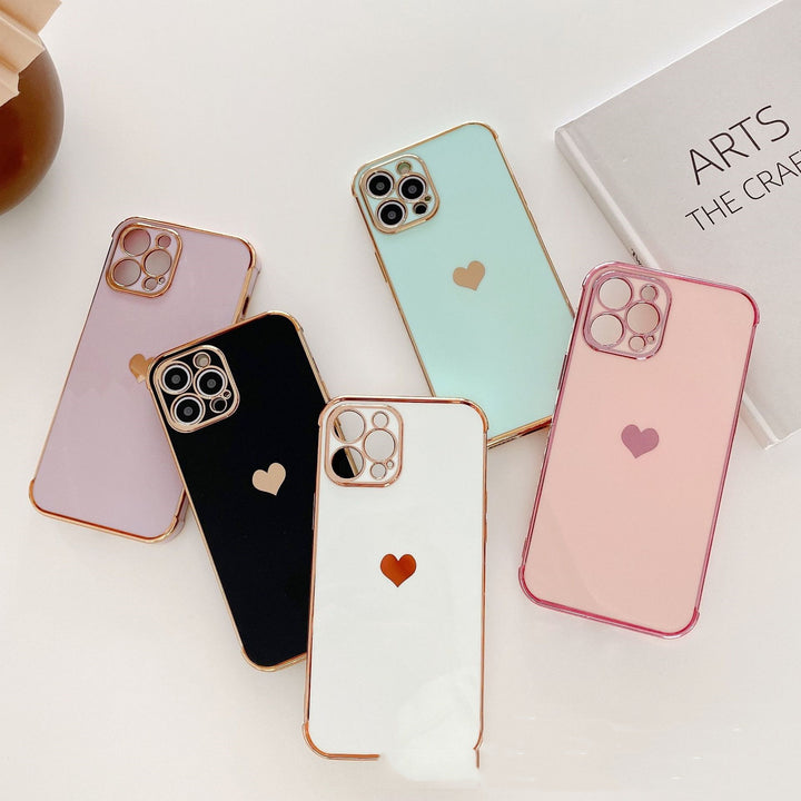 Side Electroplated Love Phone Case Drop-proof Fine Hole Silicone Cover