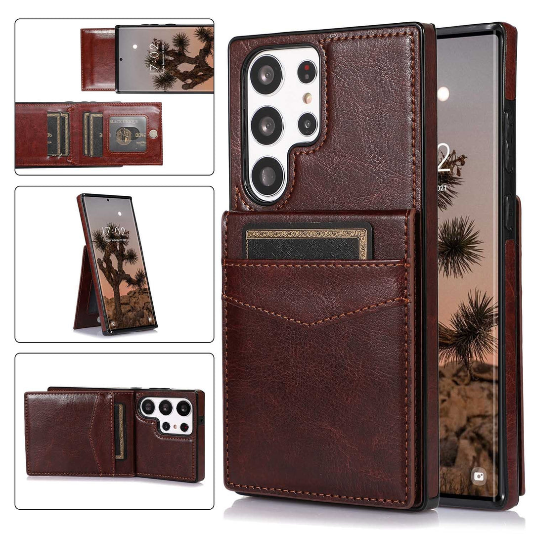 Solid Color Bracket Crazy Horse Pattern Phone Case