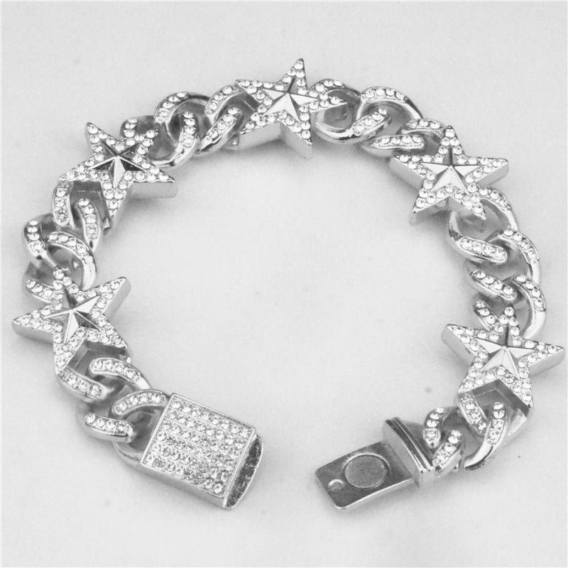 Hipster Five-pointed Star Cuban Link Chain Bracelet