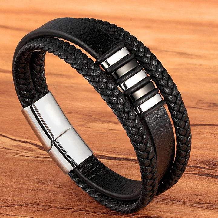 Men's multi-layer braided leather bracelet