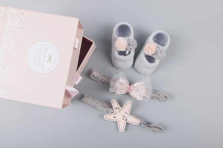 New baby hair accessories socks and shoes set box