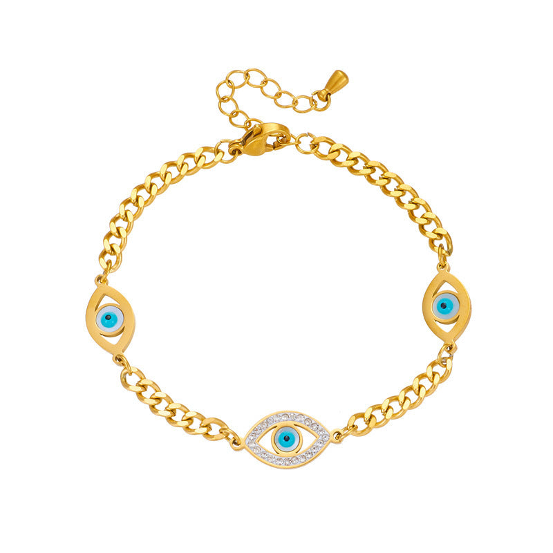 Glossy Diamond Blue Eyes Accessory Chain Titanium Steel Gold-plated Bracelet