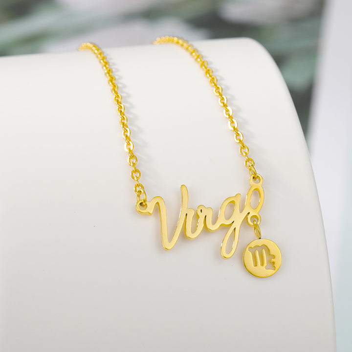 Stainless Steel Zodiac Pendant English Necklace