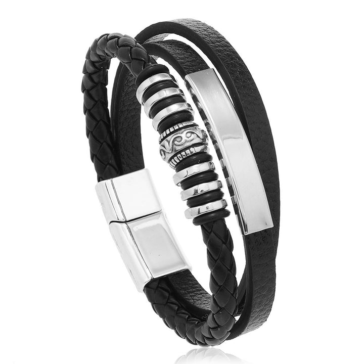 Men's Leather Multi-layer Woven Magnetic Buckle Bracelet