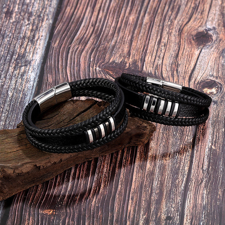 Men's multi-layer braided leather bracelet