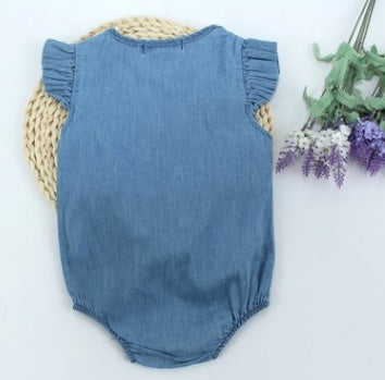 Denim Flying Sleeves Baby Romper