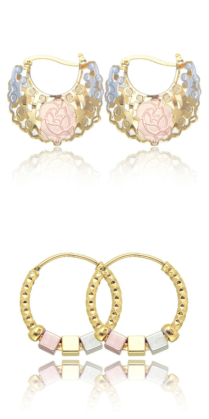 Hollow Rosette Earrings With Gold Contrast Hoops