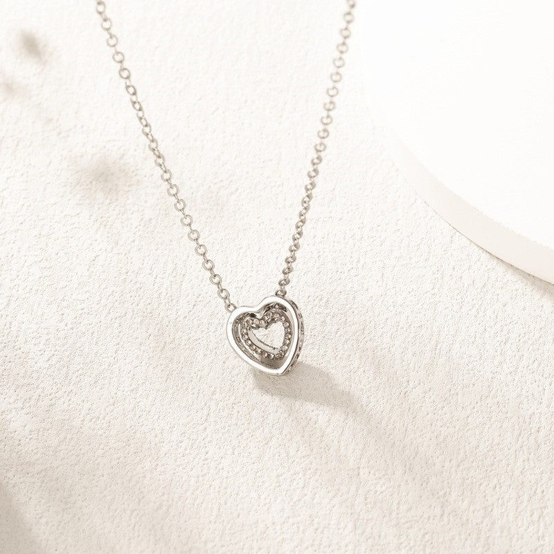 Japanese And Korean Minimalist Double Heart Necklace, Fashionable And Versatile, Full Diamond Hollow Crystal Double Heart Pendant, Collarbone Chain