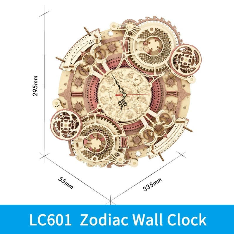 Robotime rokr zodiac perete ceas 3d puzzle din lemn model de asamblare jucării cadouri pentru copii adolescenți lc601 suport dropshipping